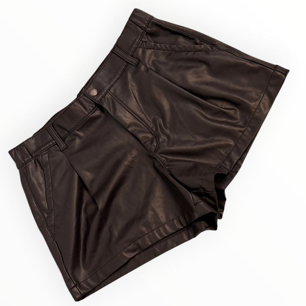American Eagle Brown Faux Leather High Rise Trouser Shorts Size 12